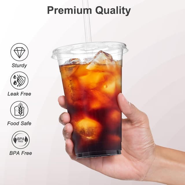 Detalle de Dealusy 100-Pack 24 oz Clear Plastic Cups with Lids and Straws (Food-Safe, BPA-Free)