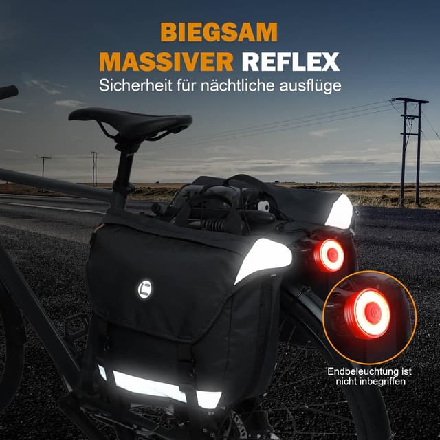 Detalle de NDakter Haltbarkeit Fahrradtaschen für Gepäckträger – Doppeltasche, 35 l wasserdicht, reflektierend, erweiterbar