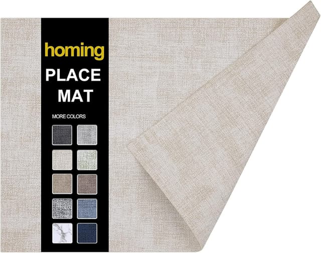 Detalle de homing Faux Leather Heat Resistant Placemats (6-Pack) — Waterproof, Wipeable Dining Place Mats, Beige