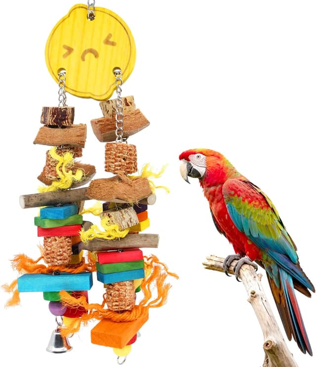 Detalle de MQUPIN Papagei-Spielzeug für große Vögel: bunte Holzblöcke mit natürlichen Elementen