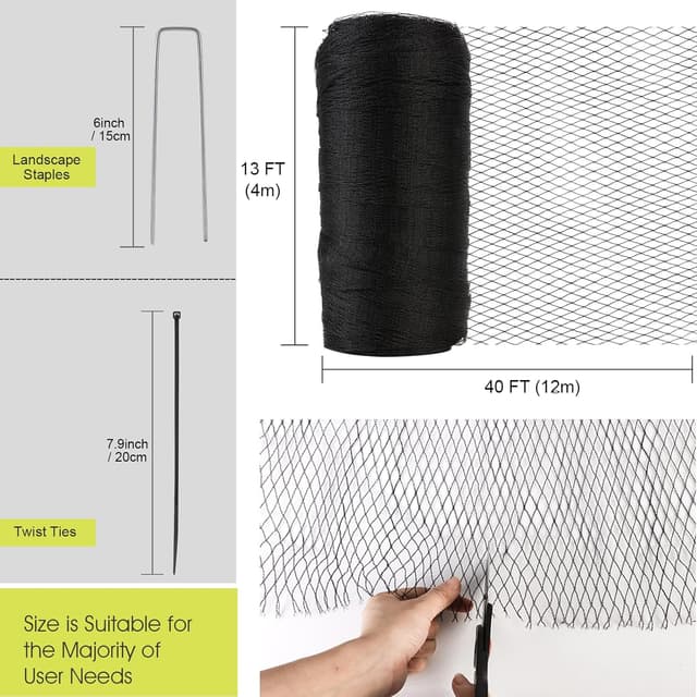 Thumbnail 6 de RIFNY 4 x 12m Garden Netting Bird Netting (15 x 15mm mesh) for Fruit Trees, Pond & Vegetable Beds