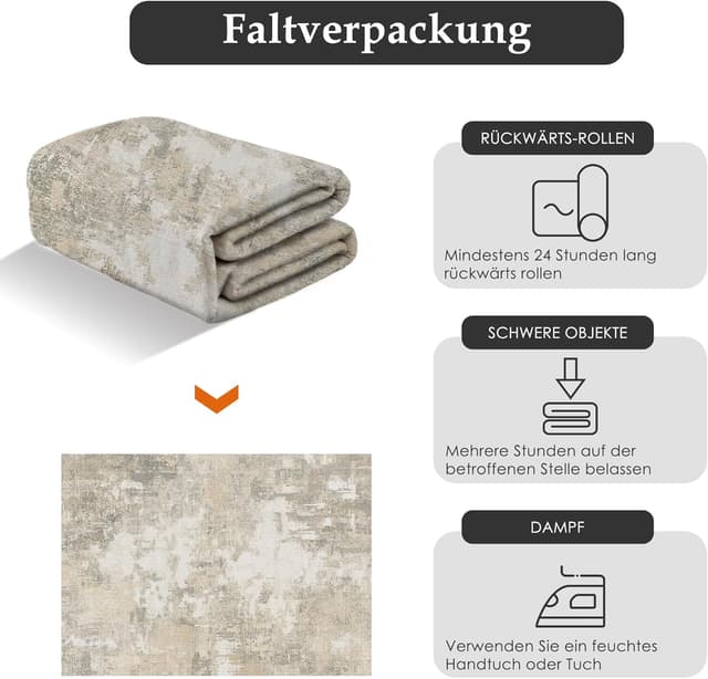 Detalle de PureCozy Beige abstrakter Kurzflor-Teppich für Wohnzimmer & mehr, 240x300 cm – waschbar, rutschhemmend