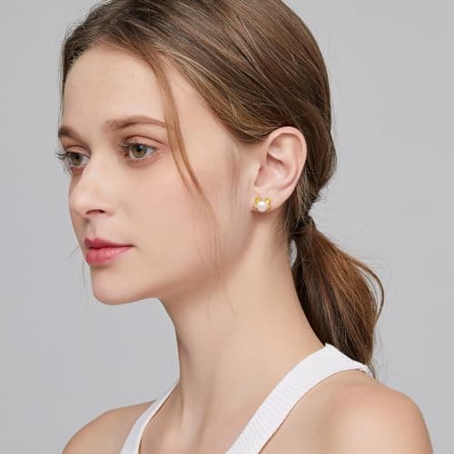 Detalle de Pendiente Gato Perla de plata de ley 925 con perla cultivada de agua dulce (jiamiaoi)