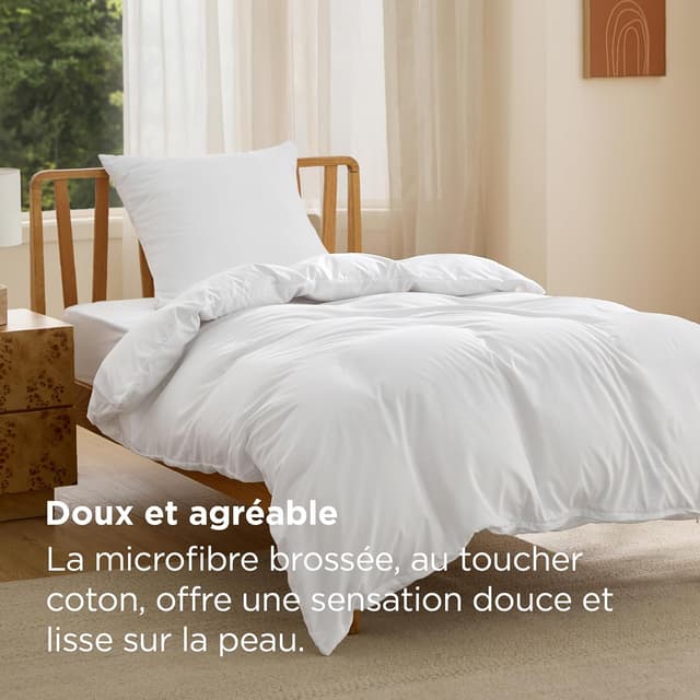 Detalle de Bedsure housse de couette 140x200 cm + taie 65x65 cm en microfibre polyester Oeko-TEX blanc