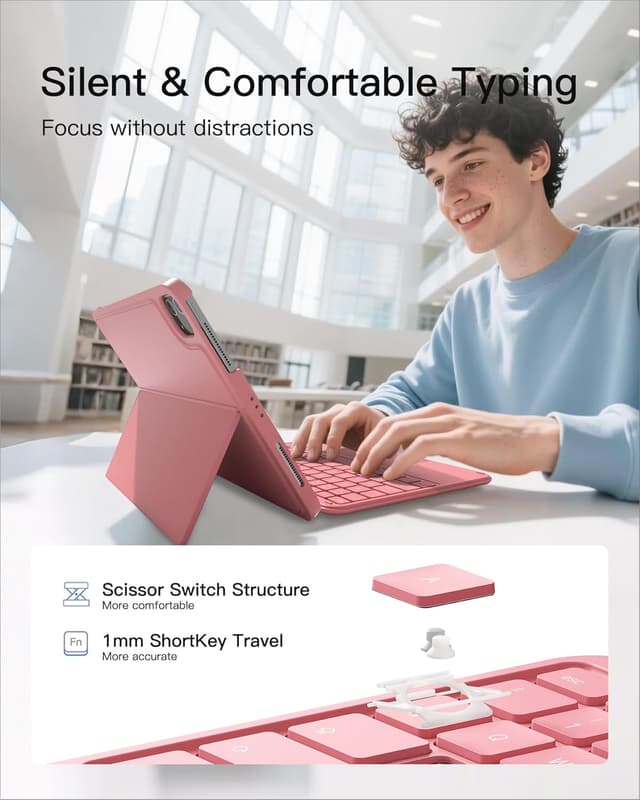 Detalle de Inateck Ultralight Keyboard Case with Touchpad for iPad (UK Layout) – Detachable magnetic case for 11-inch iPads, Red