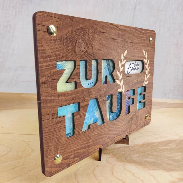 Detalle 2 de XL Geldkarte aus Holz zur Taufe 20x15 cm