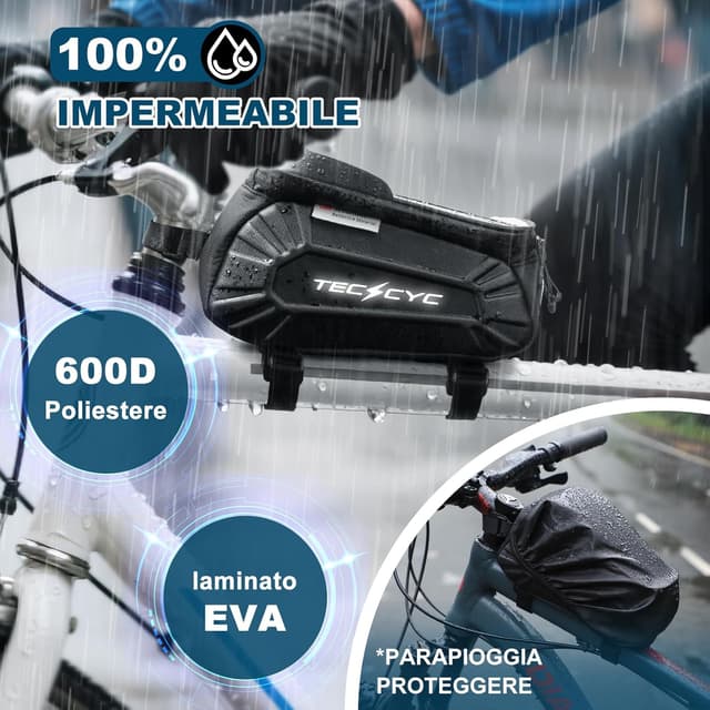 Detalle de TECHCYC Borsa Telaio Bici con riflettente e touchscreen TPU, impermeabile per MTB, gravel, strada ed e-bike
