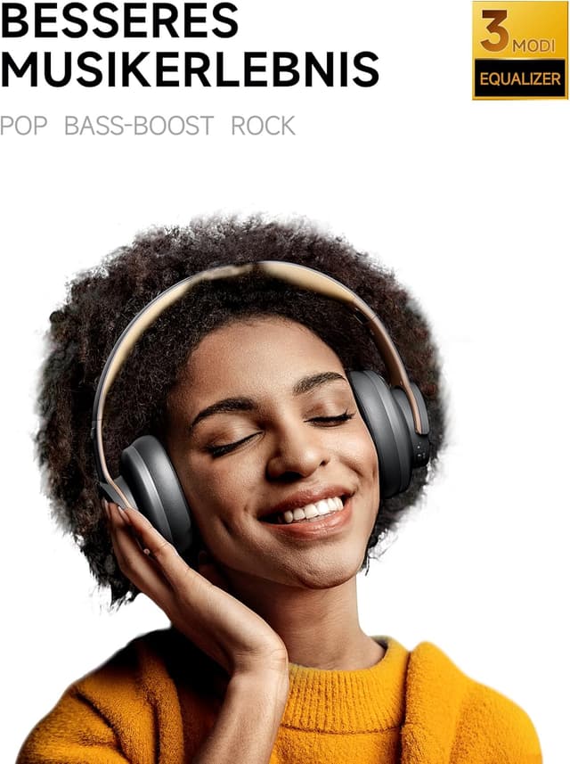 Detalle de Picun B8 Bluetooth-Kopfhörer (Over-Ear) – kabellos, 120H Spielzeit, niedrige Latenz, 3 EQ-Modi (Grau & Gold)