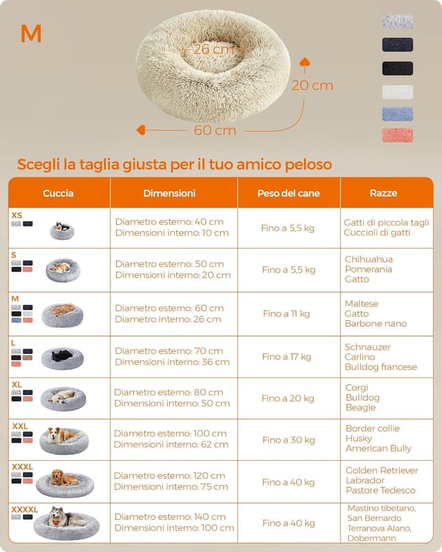 Detalle de Feandrea Cuccia Cane Interno a Ciambella Ø 60 cm con cuscino sfoderabile e lavabile (cachi ombré PGW038S01)