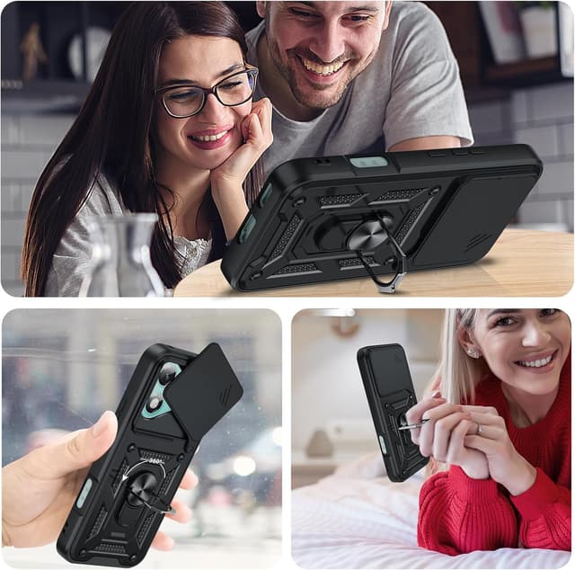 Thumbnail 6 de LeYi for Honor 400 Lite 5G rugged phone case with sliding camera cover, ring stand & 2 tempered glass protectors (Black)