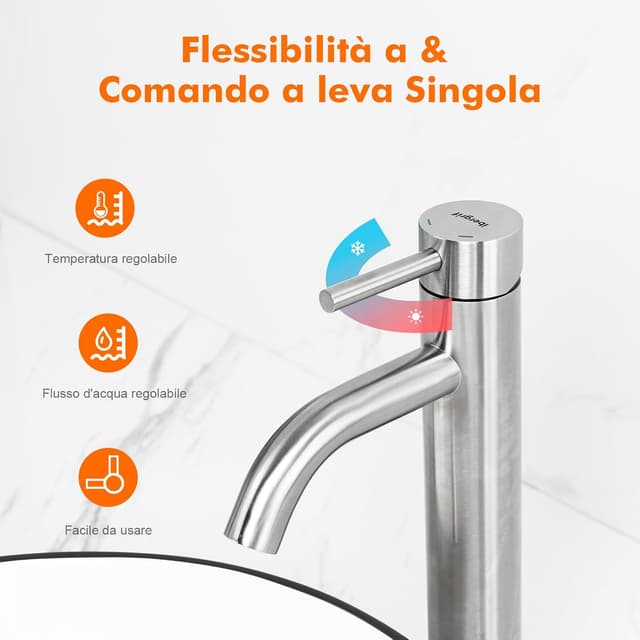 Detalle de Ibergrif M11203A rubinetto bagno classico miscelatore monocomando per lavabo in acciaio inox spazzolato