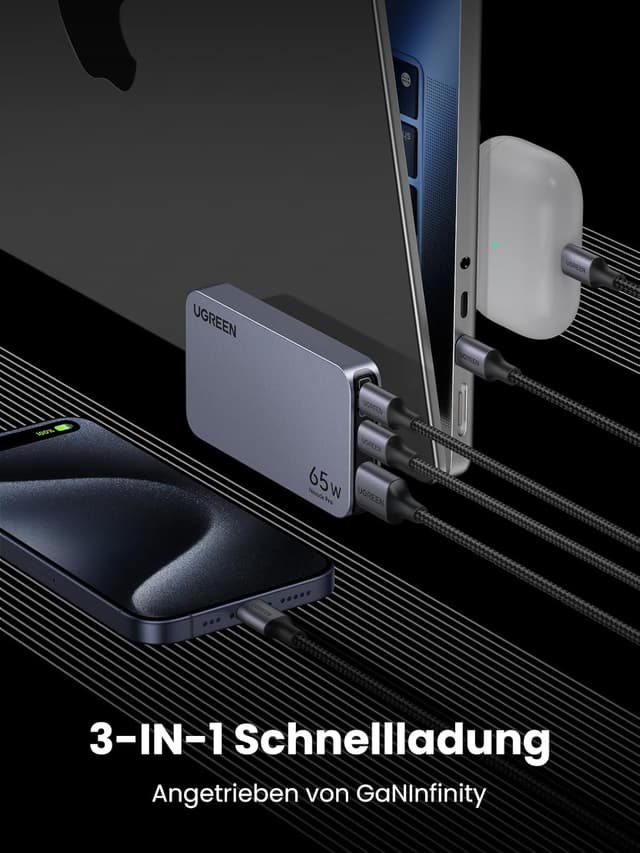Detalle 2 de UGREEN Nexode Pro 65W Ladegerät — 3‑Port USB‑C