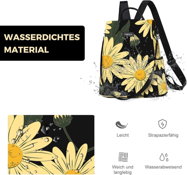 Detalle 2 de Fmeida Damen-Rucksack Anti-Diebstahl aus Nylon – 2-in-1 Schultertasche & Daypack (wasserabweisend)