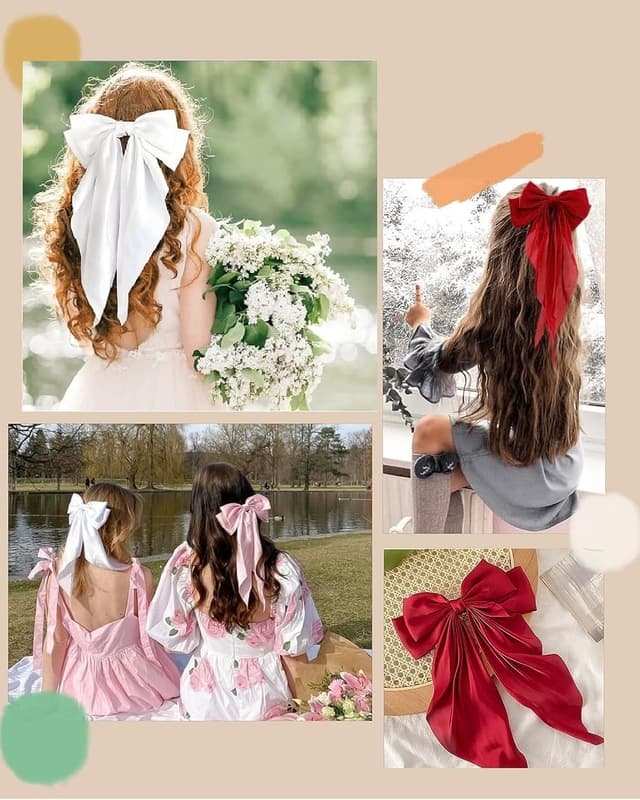Thumbnail 6 de Hair Bows for Women & Girls (8-Piece) Satin Ribbon Bow Hair Clips with Long Tails
