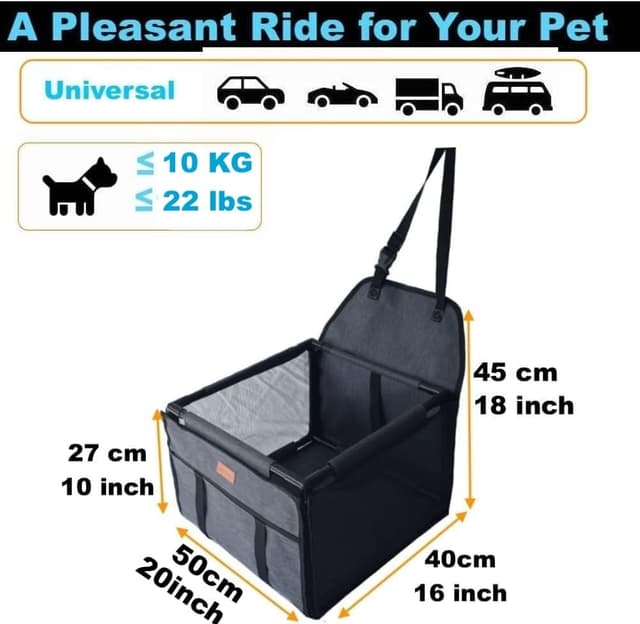 Detalle 2 de GoBuyer Waterproof Pet Dog Car Seat Booster (Grey) 50x40cm with Seat Belt Harness