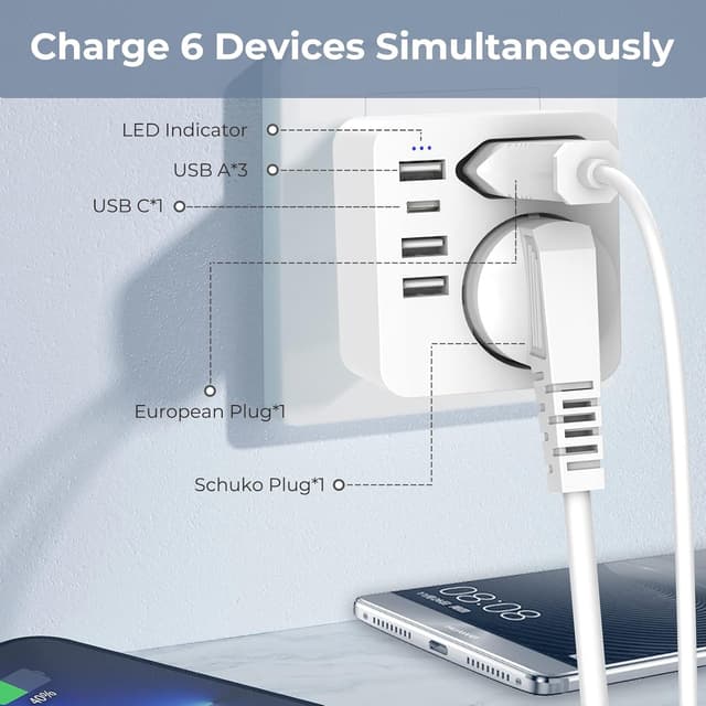 Detalle 2 de Hoppac Adaptador Enchufe Americano 6 en 1