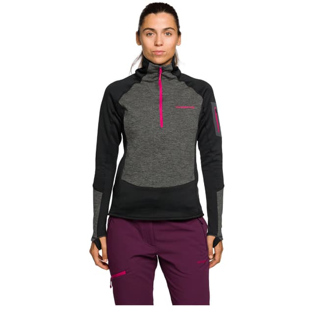 Detalle de Trangoworld Brenta: forro polar de mujer bi-elástico con cuello alto y bolsillos