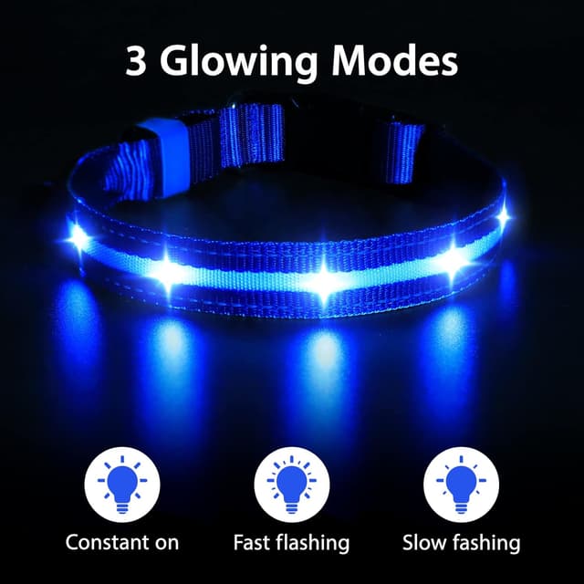 Detalle de MASBRILL Light Up Dog Collar with USB Rechargeable LED Lights (3 Modes, Waterproof, Adjustable)