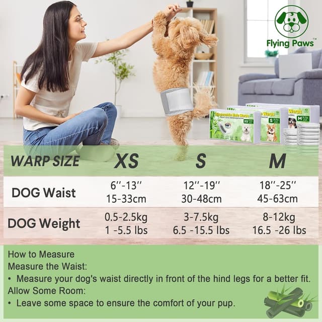 Detalle de Flying Paws Pannolini per cani maschi M-24 con carbone attivo (usa e getta)