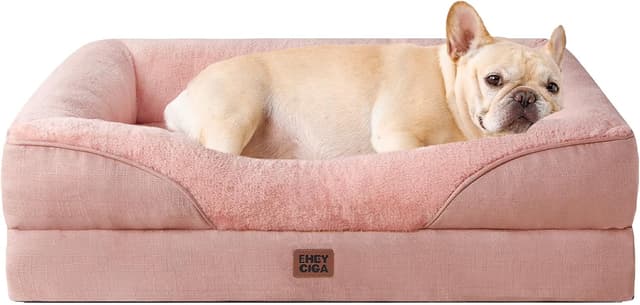 Detalle de EHEYCIGA Memory Foam Dog Bed (Medium) with Removable Washable Cover & Waterproof Liner, Dusty Pink