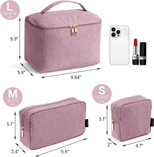 Detalle de MAGEFY corduroy small makeup bag with compartments – mini pouch for travel and handbags