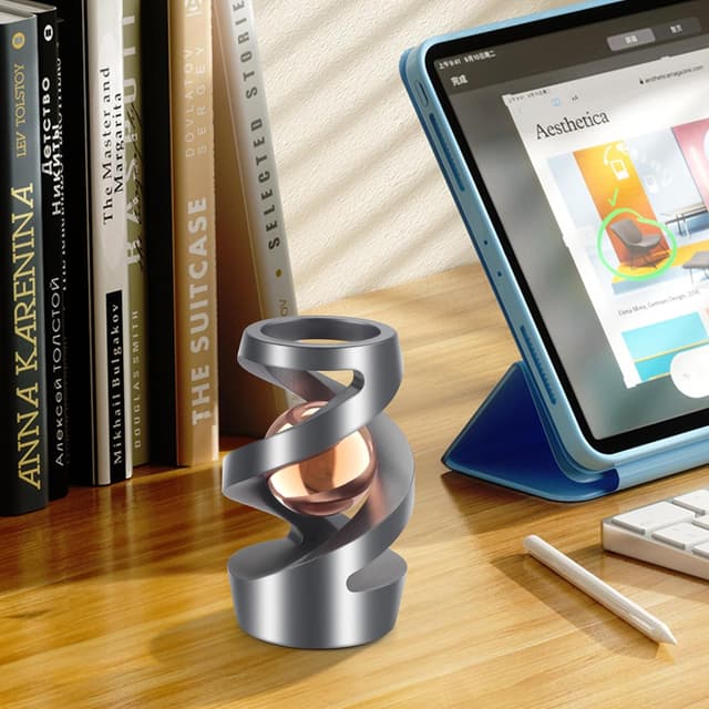 Detalle 2 de Upgraded Kinetic Desk Toys Kinetic Spinning Desk Toy (Grey Rose Gold) — Aluminum Alloy Fidget for Office & School