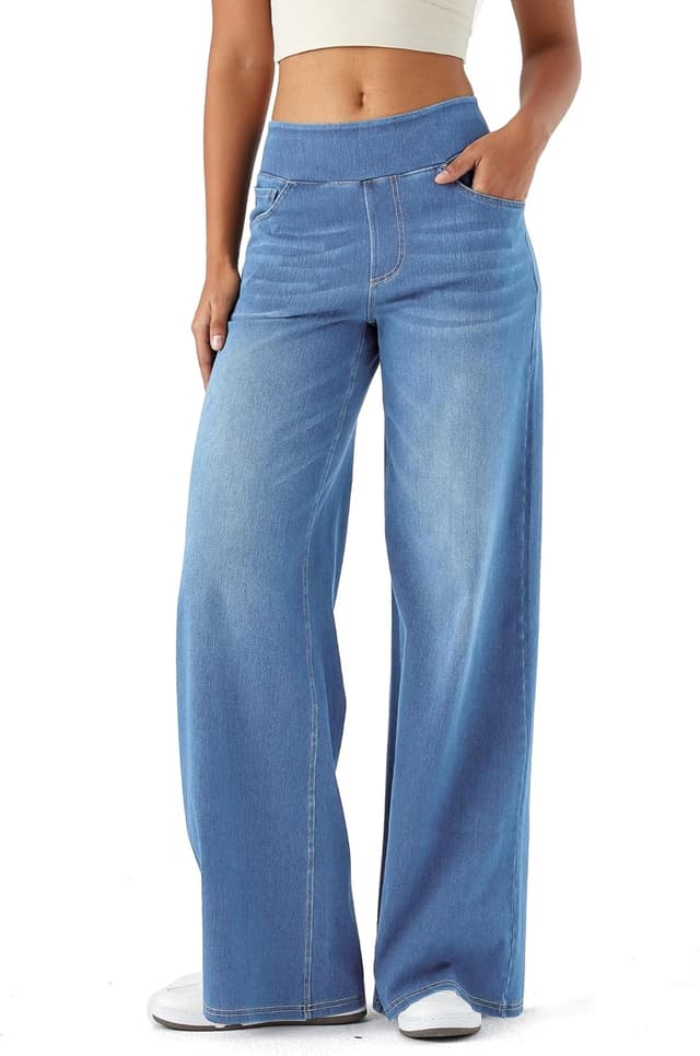 Detalle 2 de LaiEr High-Waisted Denim Wide-Leg Jeans for Women with Pockets (Marbling wash)