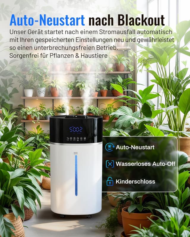 Detalle de Luftbefeuchter Große Räume 18L mit Warm- & Kaltnebel, Extended Tube und Fernbedienung (bis 200 m²) – Weiß