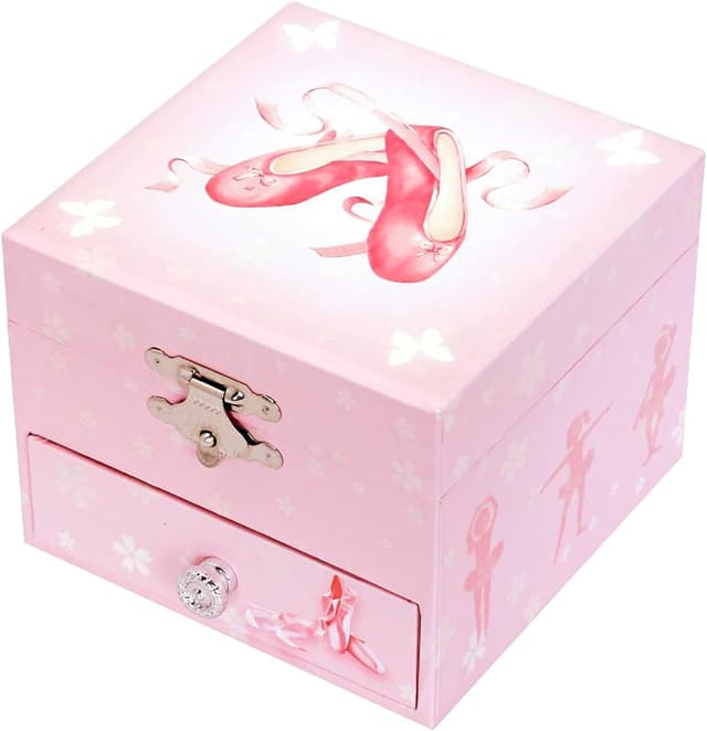 Detalle de Trousselier Cube Music Box Ballerina Slippers Pink – statuetta con carillon e rotazione su melodia