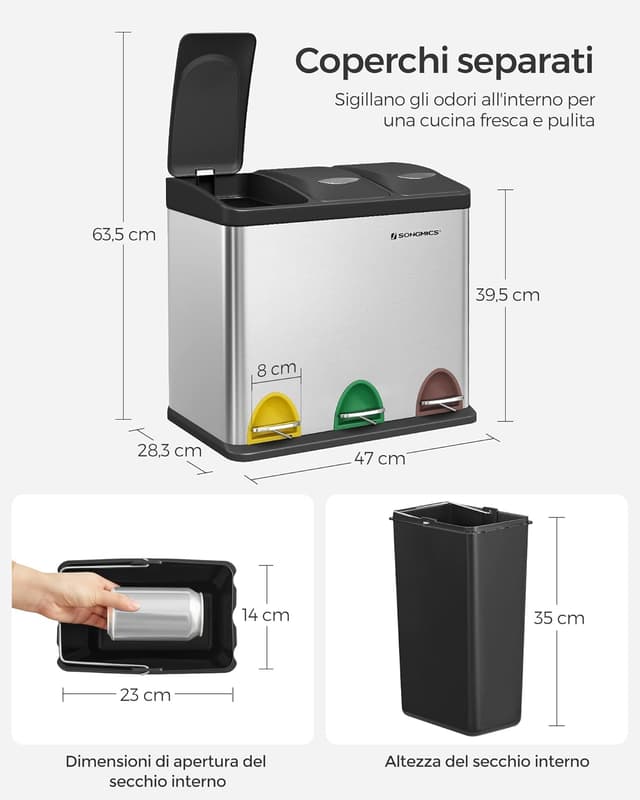 Thumbnail 6 de SONGMICS LTB24L Cestino triplo 3x8 L