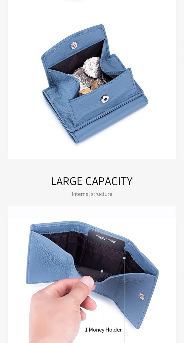 Detalle de ZhaoCo kleine Geldbörse Damen mit Münzfach aus echtem Leder (Khaki) – RFID-Schutz & Mini-Portemonnaie