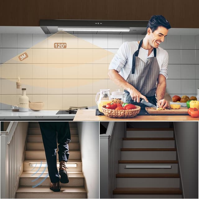 Detalle 2 de Unterbauleuchte Küche LED Schrankbeleuchtung mit Bewegungsmelder, 2er-Set (43,5 cm) USB-kabellos, 3 Farbmodi, dimmbar