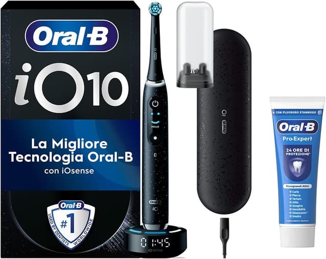 Detalle de Oral-B Spazzolino Elettrico ricaricabile iO 10 Nero con testina, custodia da viaggio e dentifricio Pro Expert