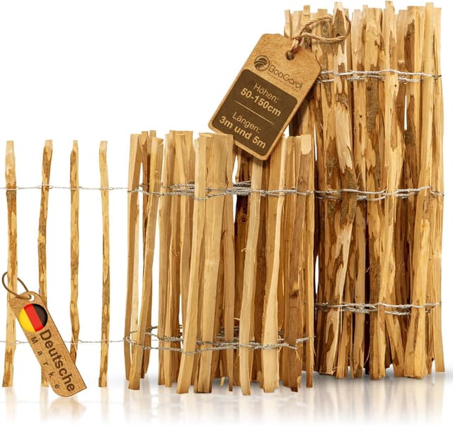 Detalle de BooGardi Staketenzaun 50 cm hoch (50 cm x 5 m) – Holz-Gartenzaun mit Lattenabstand 7–9 cm
