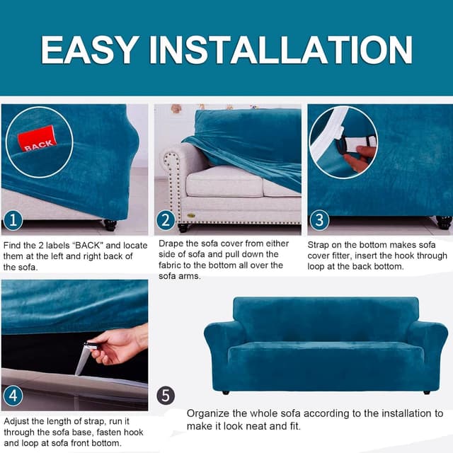 Thumbnail 6 de YSTELLAA Housse Velours 3 Places bleu paon