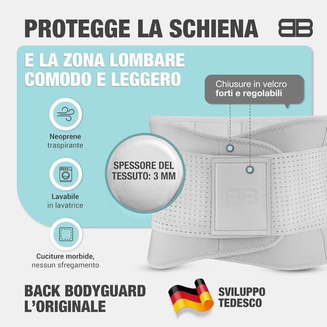 Detalle 2 de BACK BODYGUARD fascia lombare: supporto schiena/corsetto lombare con guide integrate, per uomo e donna (varie dimensioni)
