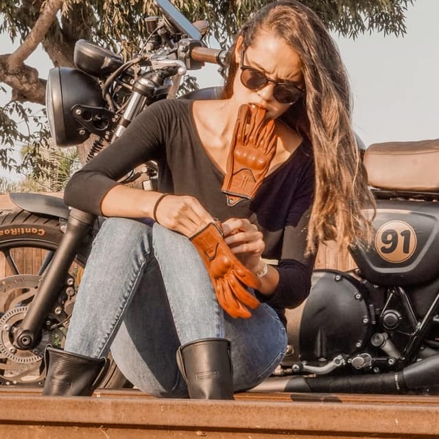 Thumbnail 2 de Harssidanzar Womens Goatskin Leather Motorcycle Gloves