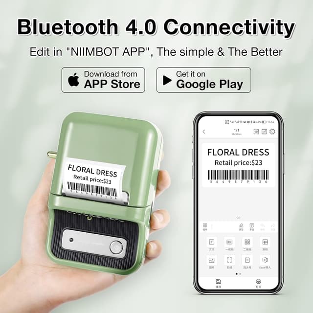 Detalle 2 de NIIMBOT B21 Inkless Bluetooth Label Maker (Green) for iOS & Android, for 20–50mm thermal labels