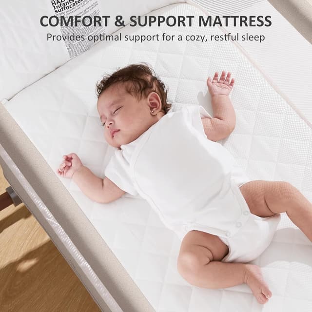 Detalle de 3 in 1 Baby Bassinet (Rocking + Bedside Sleeper) with 6-Height Adjustment, Breathable Mesh & Storage Basket