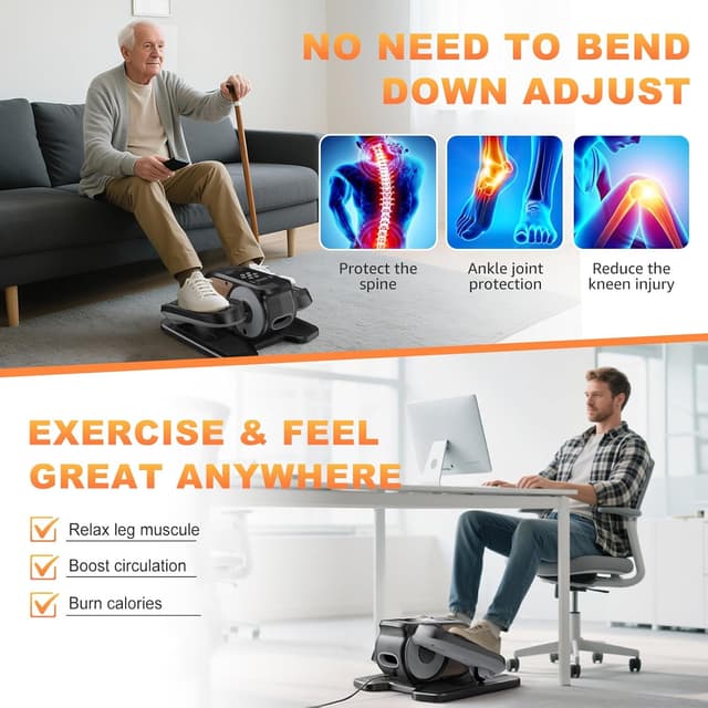 Detalle de Mini Under Desk Elliptical Low Impact Electric Leg Exerciser with RF Remote & LCD (Quiet, Portable, Non-Slip) for Seniors