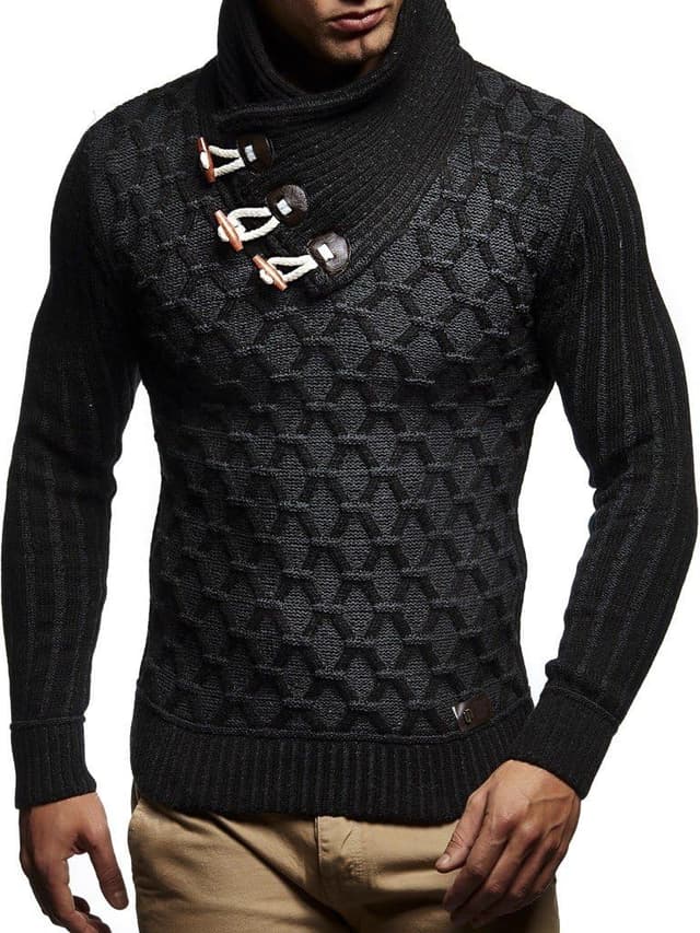 Thumbnail 6 de Leif Nelson LN5385 pull en tricot à col châle pour homme, coupe ajustée noire