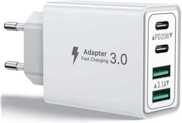 Detalle de Caricatore USB-C 40W con 4 porte (2 USB-C PD + 2 USB-A QC3.0) per iPhone, iPad e Galaxy