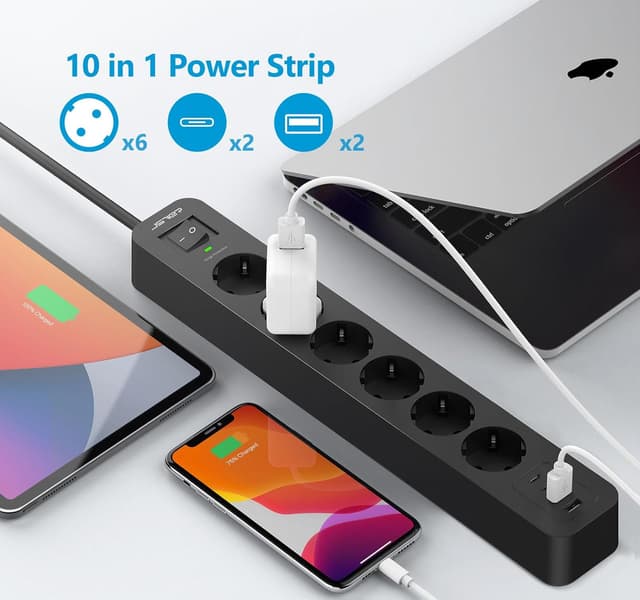 Detalle 2 de JSVER Ciabatta 3680W 6 vie con USB C e A