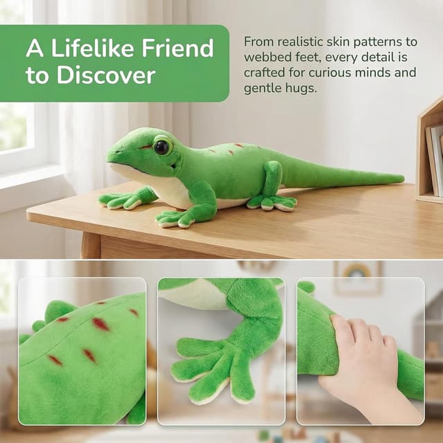 Detalle 2 de Tiny Heart Day Geckos Lizard Plush 55cm – soft, cuddly fat tail gecko stuffed toy for kids