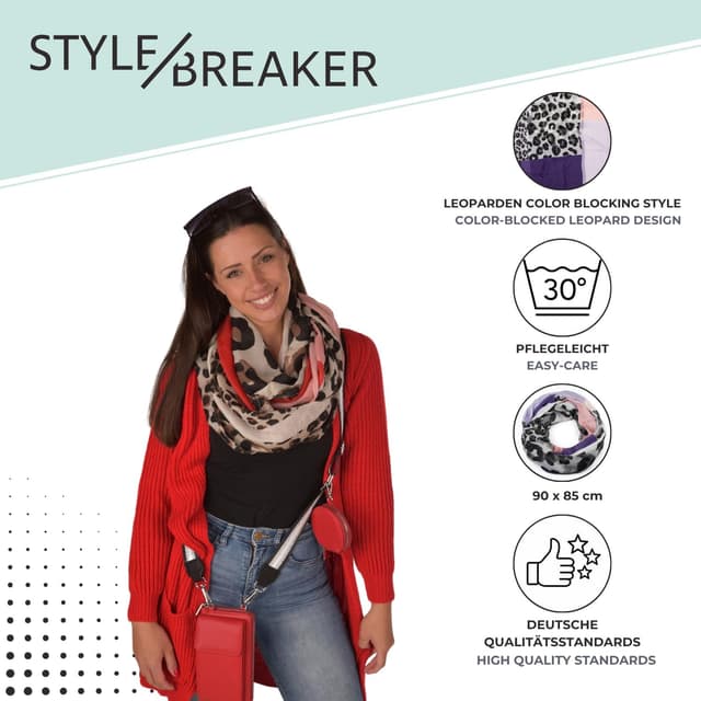 Thumbnail 3 de styleBREAKER Sciarpa ad anello leopardata 90x85 cm