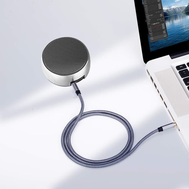 Detalle de TanQY Aux Cable 5m (3.5mm Male to Male) – Silver stereo audio lead for car, headphones, tablets and more