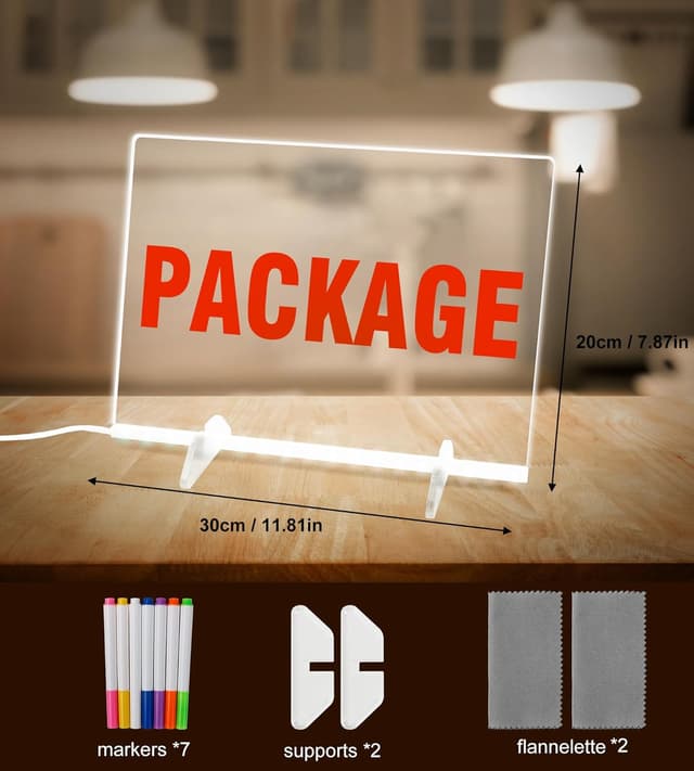 Detalle 2 de LED Note Board with 10 Light Modes (30 x 20cm) – Glowing Doodle & Memo Board for Kids