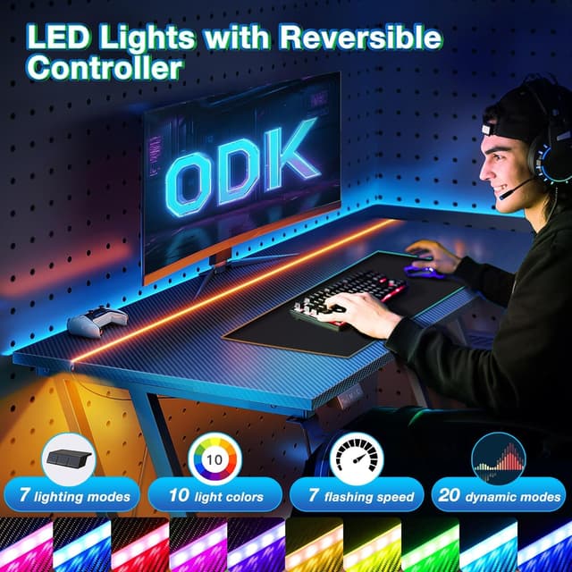 Detalle 2 de ODK Gaming Desk LED 100 cm