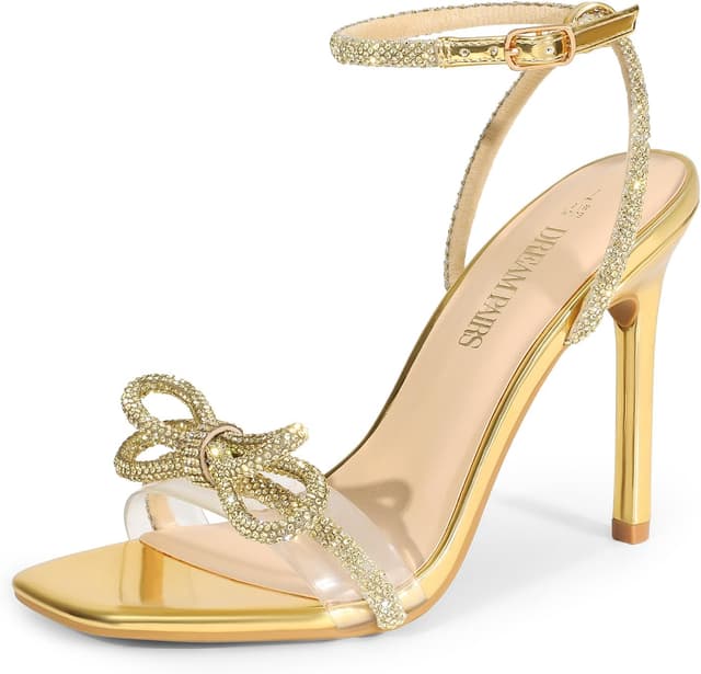 Detalle de DREAM PAIRS Double Bowknots Clear Slingback Heels 👠