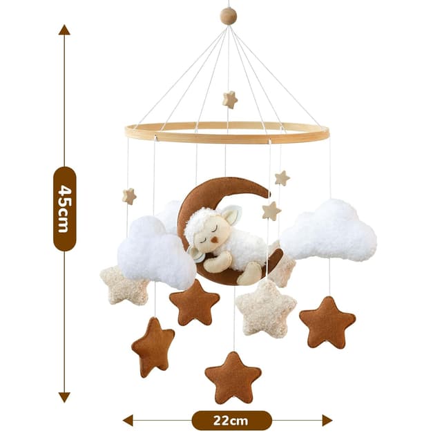 Thumbnail 6 de Ueiwffzo Mobile Baby „schlafendes Alpaka Mond“ mit Filz-Anhänger fürs Babybett